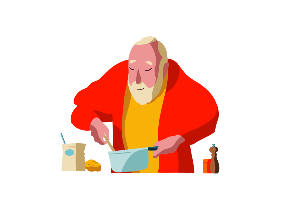 Man aan het koken - Illustratie Pierre Lecrenier